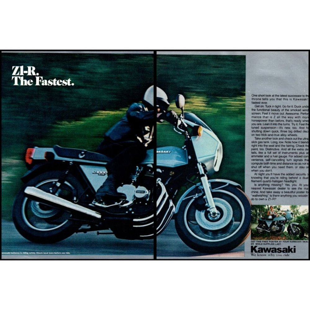1978 Kawasaki Z1-R Motorcycle Sport Bike 2 Page Vintage Print Ad Wall Art Photo